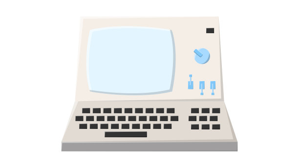 70年代、80年代、90年代的老式复古潮人电脑，带有显示器和键盘的pc。漂亮的白色图标。矢量图图片下载