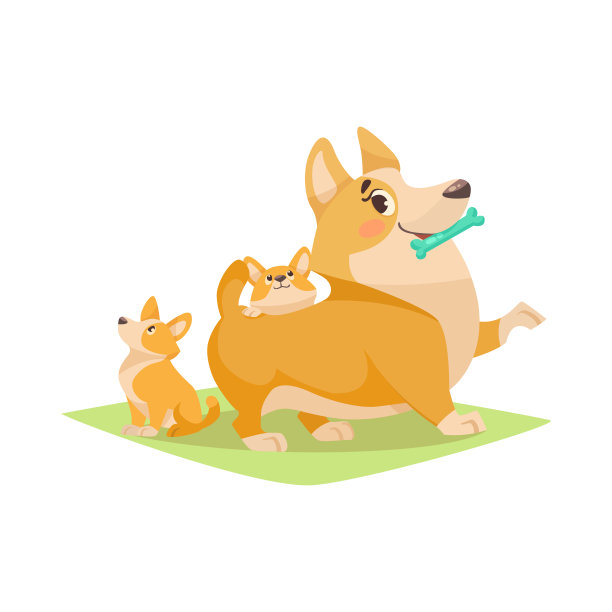 小狗宝宝和柯基妈妈的卡通插画图片下载