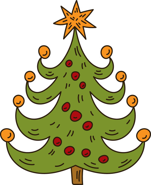 涂鸦圣诞树与星星和装饰图片下载