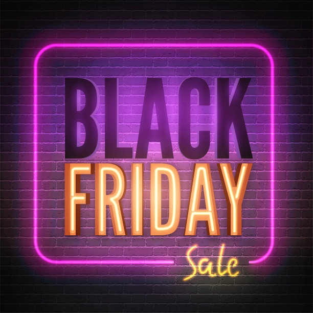 黑色星期五折扣逼真的赌博风格霓虹矢量横幅模板图片下载