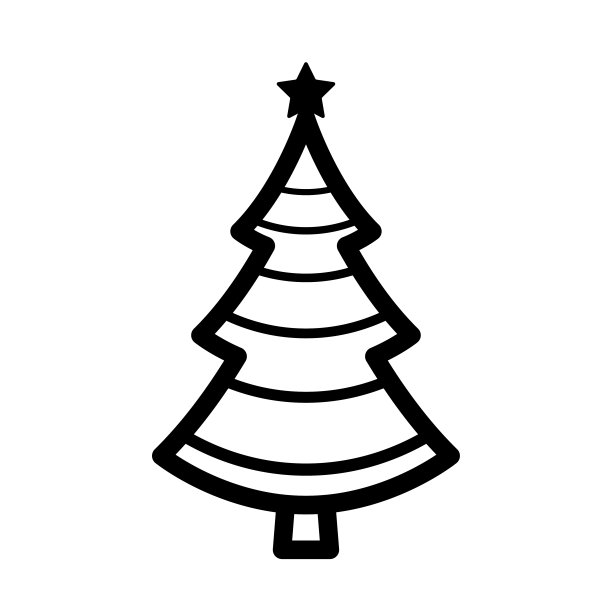 圣诞树图标。黑色轮廓直线轮廓。前侧视图。可编辑的中风。矢量简单的平面图形插图。白色背景上的孤立物体。隔离。图片下载