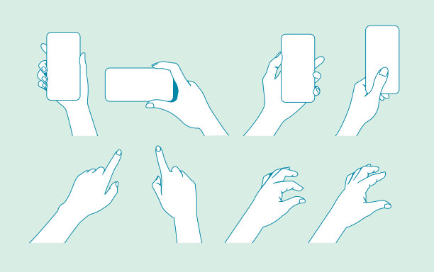 举着手机，用手指等触摸屏幕的插图。图片下载