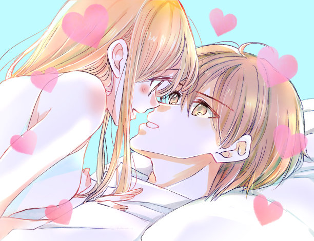 一个男人触摸一个女人的插图图片下载