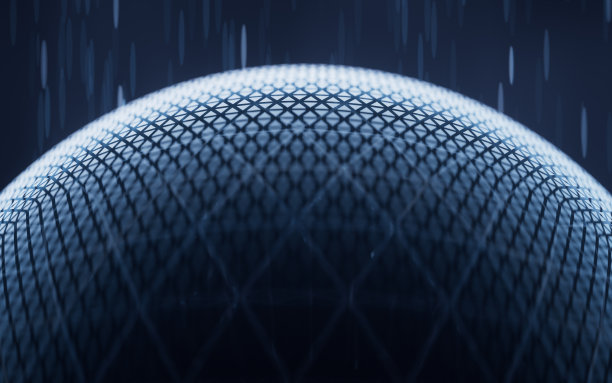 具有发光线条结构的数字球体，三维渲染。图片下载