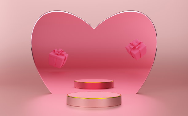 讲台空的几何形状粉红色粉彩组成的现代舞台展示和极简主义的模型，抽象的橱窗背景，概念3d插图或3d渲染图片下载