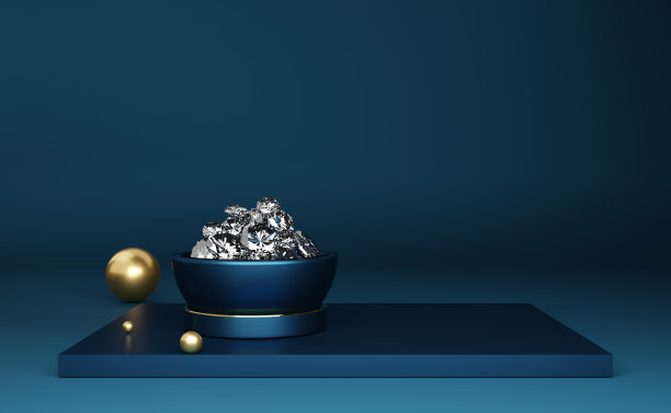 讲台空的钻石和蓝色几何形状组成的现代舞台展示和极简主义的模型，抽象的橱窗背景，概念3d插图或3d渲染图片下载