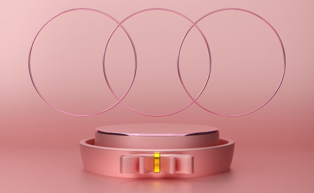 讲台空的几何形状粉红色粉彩组成的现代舞台展示和极简主义的模型，抽象的橱窗背景，概念3d插图或3d渲染图片下载