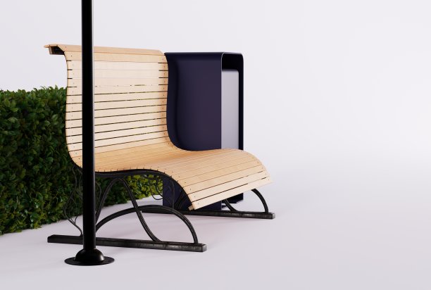 公园里的长凳、篮子和灯笼的景色。图片下载