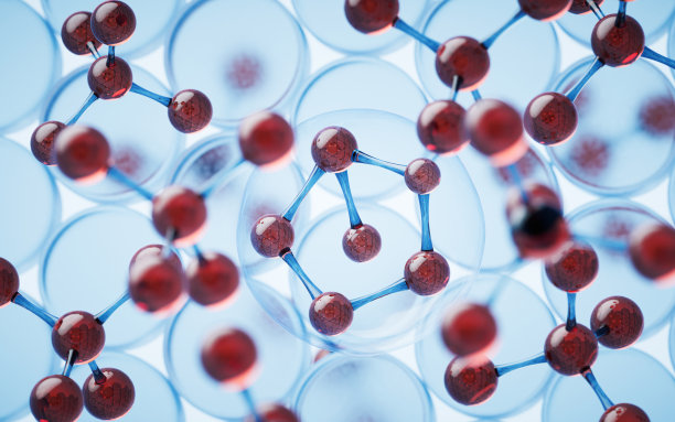 蓝色背景分子，3d渲染。图片下载