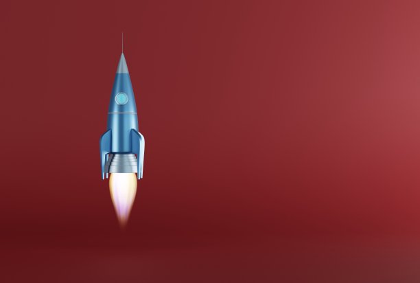 火箭在红色背景下起飞。图片下载