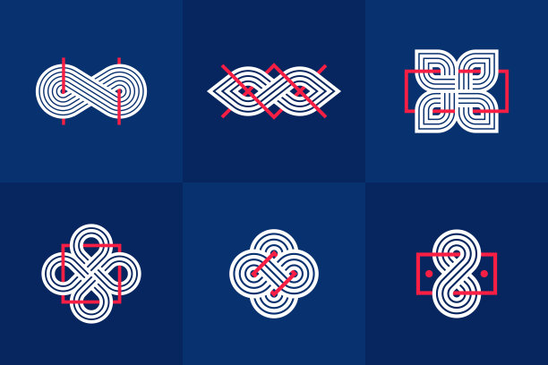 平面设计元素为标志创作，交织的线条复古风格图标集合，抽象几何线性符号向量集合。图片下载