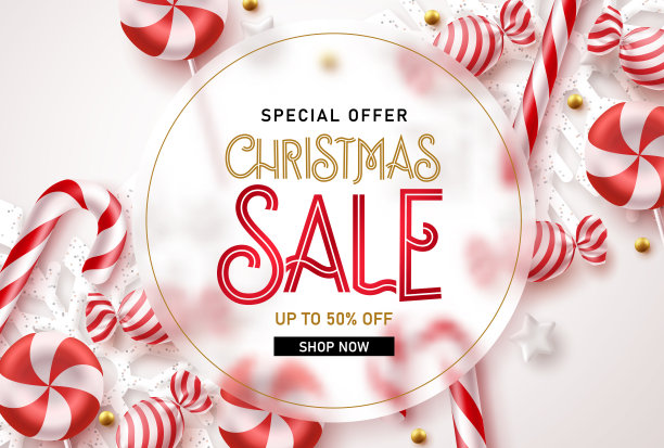 圣诞特卖矢量横幅设计。圣诞快乐特惠文字空白与雪花图片下载