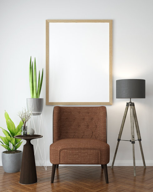 相框附在墙上，有椅子。图片下载
