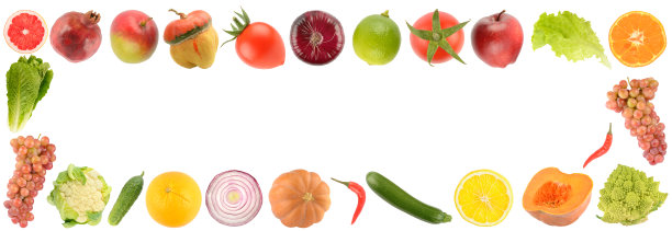 宽框新鲜水果，蔬菜和浆果隔离在白色背景。图片下载