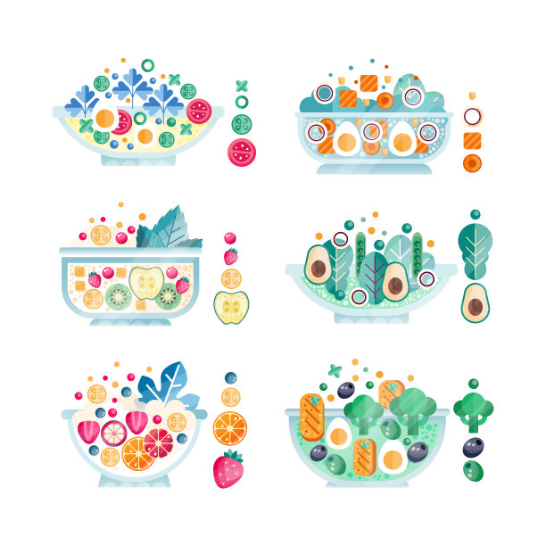 沙拉碗与不同的食材新鲜图片下载