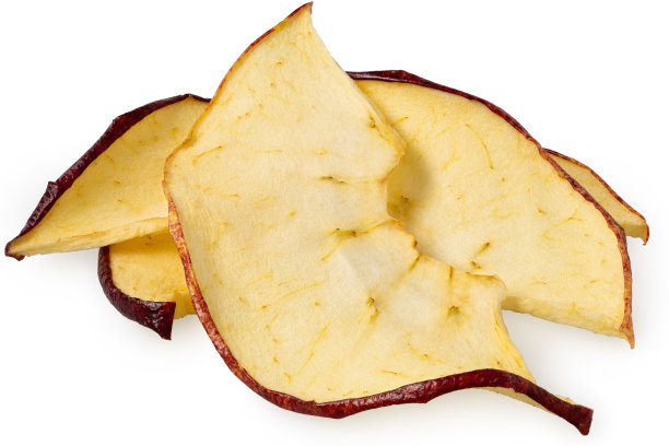 三片干苹果片分开放在白色的。图片下载