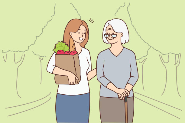 带着杂货的女孩帮助老祖母图片下载