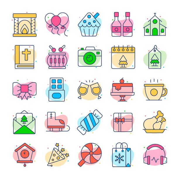 新年快乐图标套装。节日矢量插图。图片下载