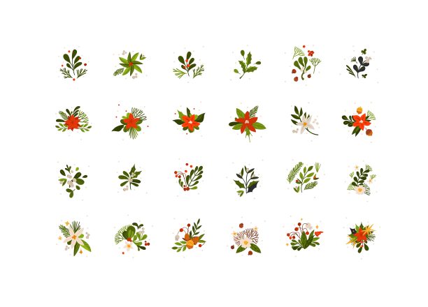 手绘矢量抽象图形圣诞快乐和新年快乐剪纸插图贺卡与鲜花和树叶。圣诞快乐可爱的花卉设计背景。寒假艺术。图片下载