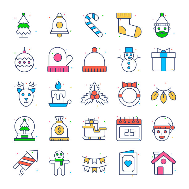 新年快乐图标套装。节日矢量插图。图片下载