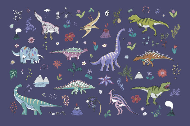 恐龙集合矢量插图集。图片下载