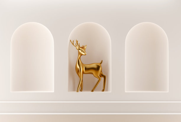 3D抽象圣诞灯背景与米色圣诞装饰图片下载