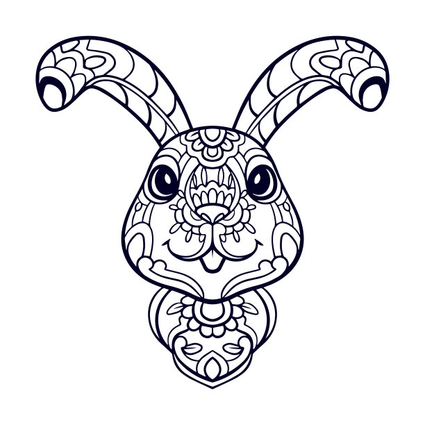 美丽的兔子曼荼罗艺术孤立在白色背景图片下载