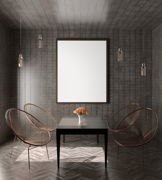 相框附在墙上，底部有一张桌子。图片下载