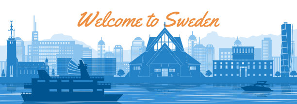 瑞典著名的地标以蓝色和白色为主色调图片下载