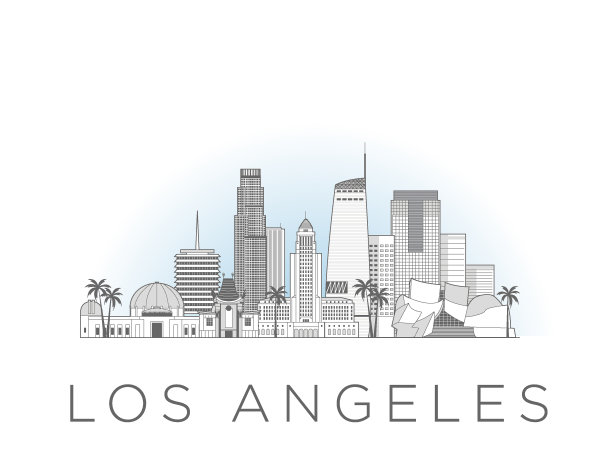 洛杉矶加州城市景观线艺术风格矢量插画图片下载