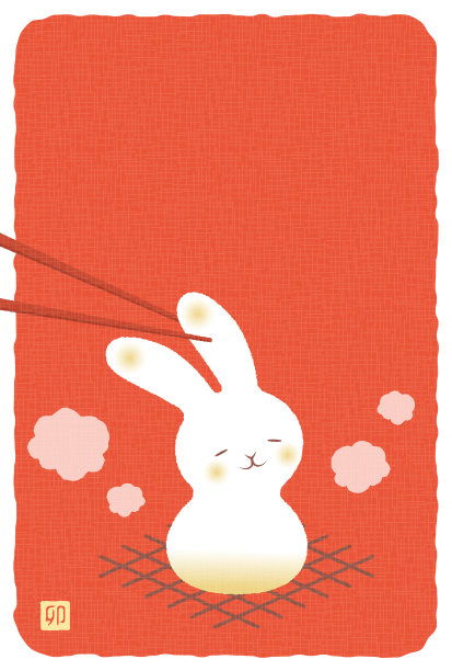 新年贺卡上有一只兔子烤年糕，兔子是中国或日本2023年的星座图片下载