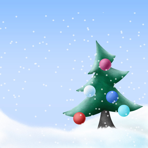 冬季贺卡用圣诞树上的气球装饰，圣诞画图片下载