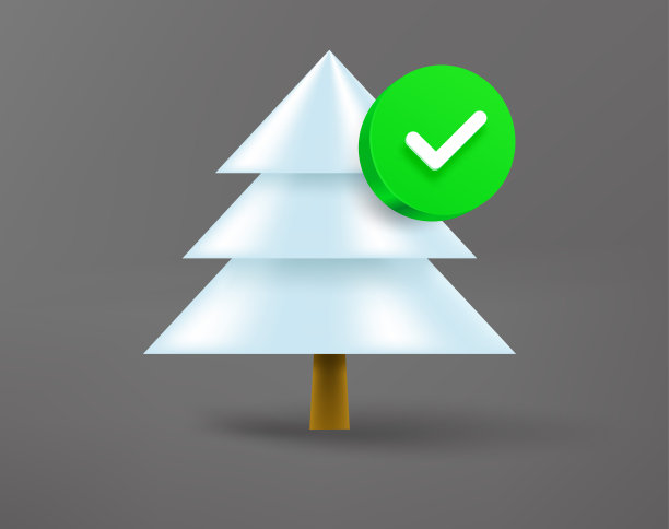 带有绿色方格标记的白色圣诞树。三维矢量图标图片下载