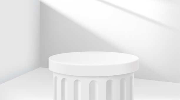 房间角落阳光从窗户和经典的基座。逼真的3d风格矢量插图图片下载