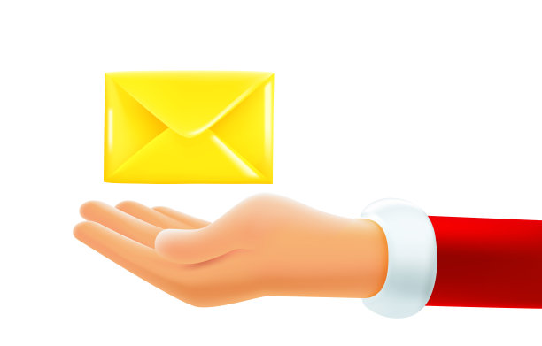 圣诞老人手中的礼物装在信封里。三维矢量插图图片下载