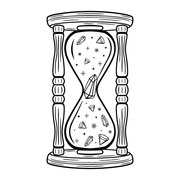 手工绘制的神秘沙漏与钻石和星星在直线艺术。魔法收藏，象征，护身符，古董风格，波西米亚风格。矢量涂鸦素描插图孤立的白色背景图片下载