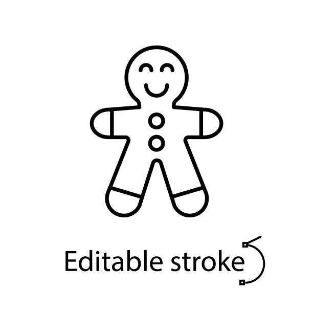 姜饼人线性图标，带糖霜的节日饼干，新年和圣诞节快乐，独立矢量图图片下载
