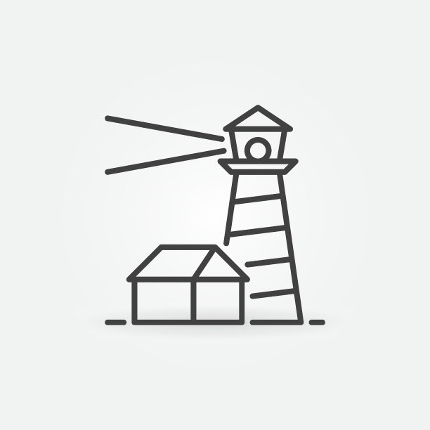 灯塔与小房子矢量轮廓概念图标图片下载