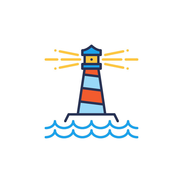 海洋和灯塔矢量概念彩色图标图片下载