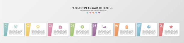 彩色信息图与8个步骤和业务图标。图。向量图片下载