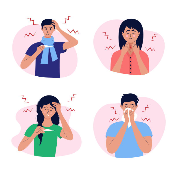 一群患流感、发烧、喉咙痛和打喷嚏的病人。卫生保健概念。图片下载