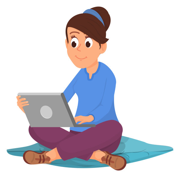 女子拿着笔记本电脑坐着做瑜伽。在家工作的自由职业者图片下载