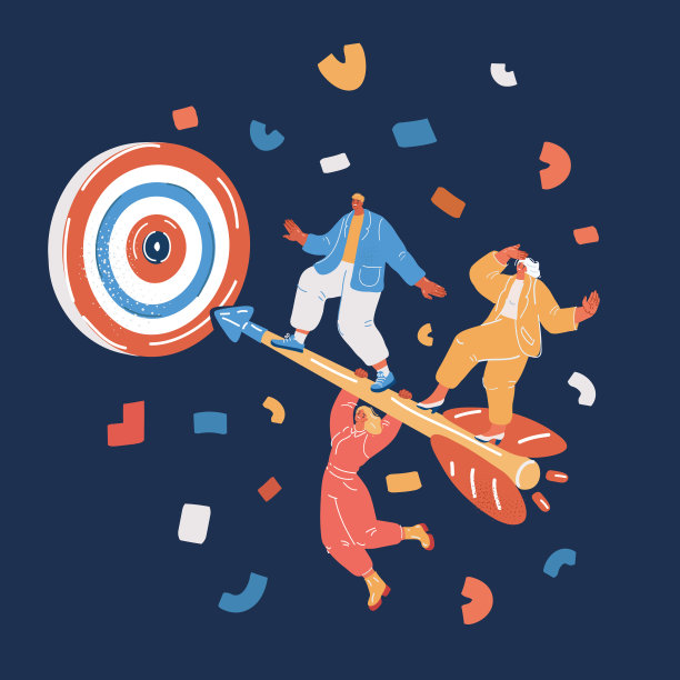箭上的目标和飞行队的卡通矢量插图。目标实现概念。图片下载
