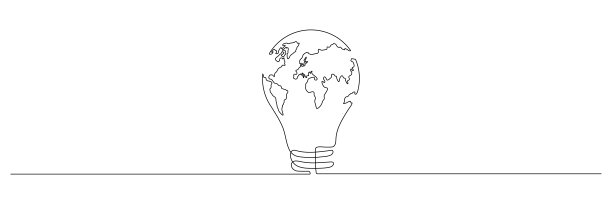 灯泡内的地球地图一条连续线图。图片下载