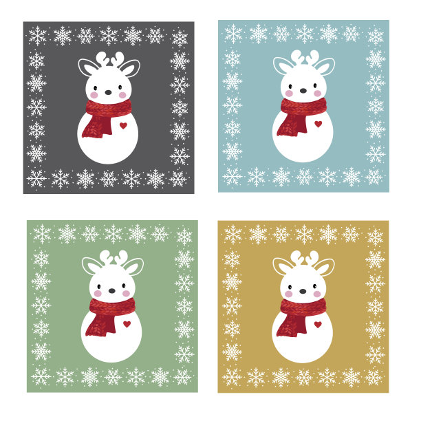 圣诞驯鹿变成了四种不同颜色的雪人。图片下载
