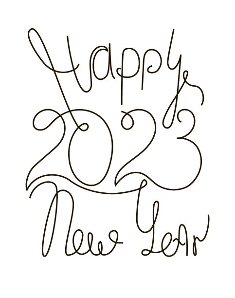 2023年新年模板连续线条风格。刻字。设计旗帜，贺卡，小册子或印刷。股票矢量插图，孤立的白色背景图片下载