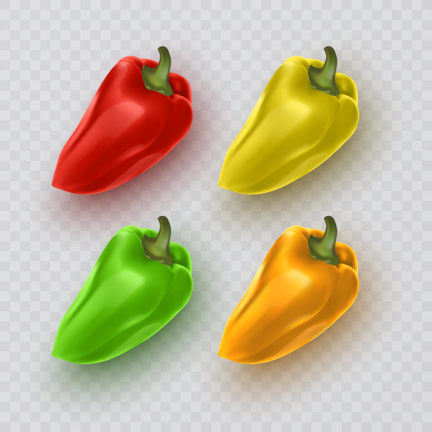 矢量集彩色黄、绿、红甜保加利亚甜椒，白色背景上孤立的辣椒粉图片下载