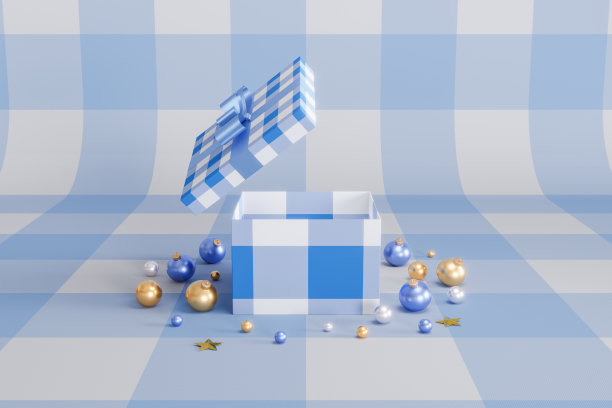 圣诞礼盒和节日装饰红蓝方格图案背景图片下载