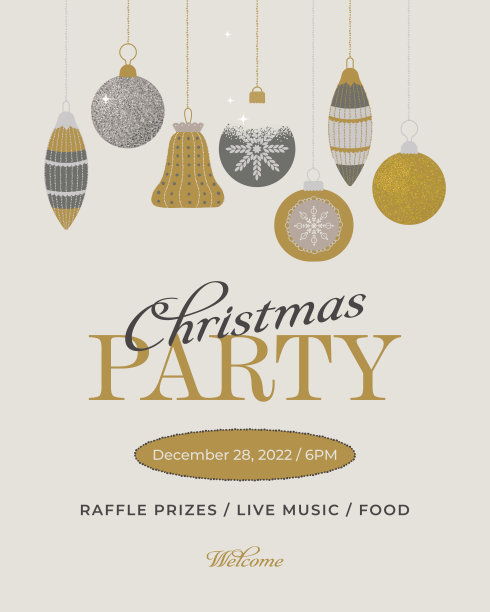 圣诞派对模板。矢量插图与装饰玻璃球在时髦的平面风格图片下载