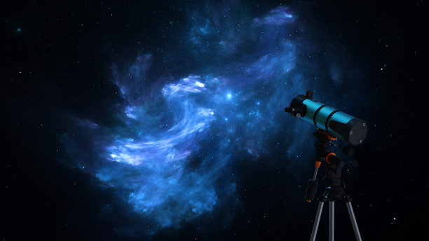 望远镜跟踪星空。天文学，恒星、行星、星系、星云的观测。天文望远镜观测宇宙。三维渲染图片下载